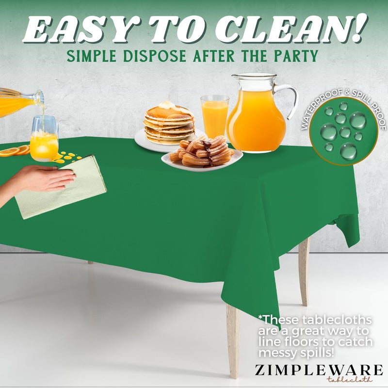 ZIMPLEWARE Premium Green Plastic Table Cloth Disposable (12 Pk) Plastic Tablecloths for Rectangle Tables (54in x 108in) Party Table Cloths Disposable for 6ft to 8ft Rectangle Tables - Image 5